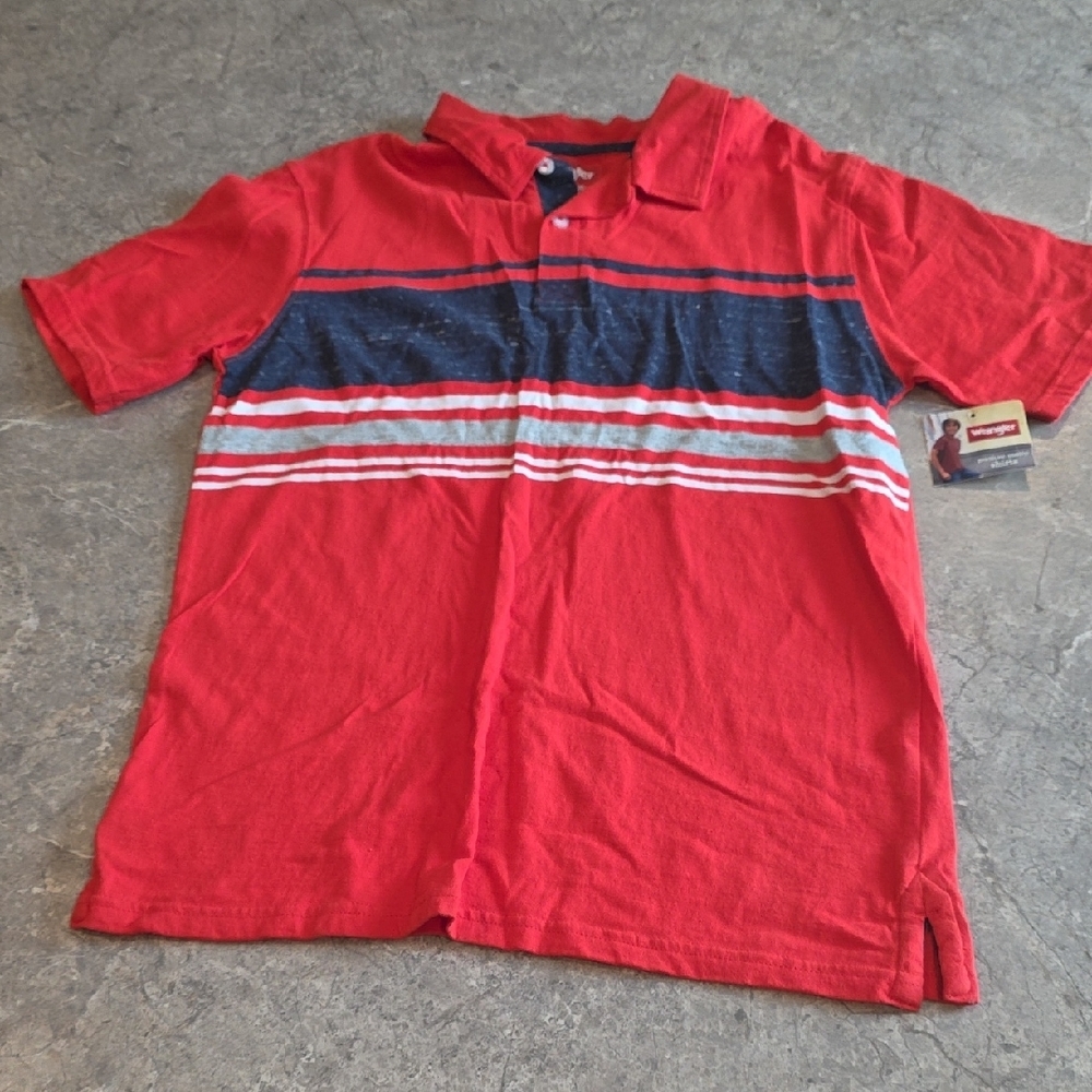 (J37) Wrangler Kids Red Striped Shirt Sz XL